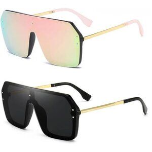 Oversized Sunglasses for Women Trendy One Piece Flat Top Rimless Sunglasses
